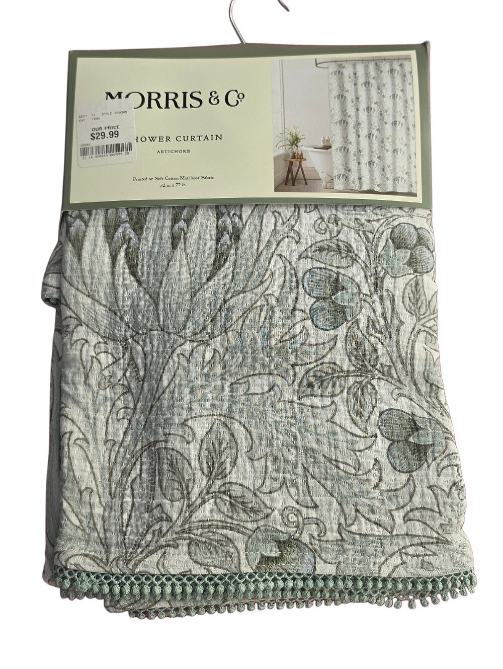 NWT. MORRIS & CO. Shower Curtain With Light Green Artichoke Pattern